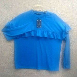 Vutti Women's 2XL Long Sleeve Top with Ruffles Blue Pullover
